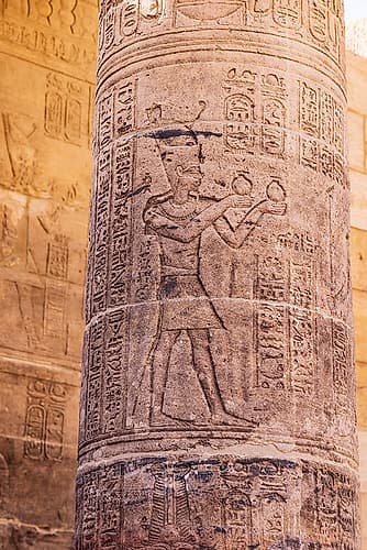 Agilkia Island-Aswan-Egypt Carvings on column at Philae Temple-a UNESCO World Heritage Site Art Print